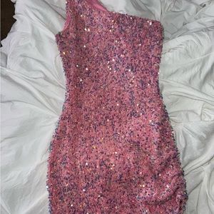 Pink One Shoulder Sequin Dress